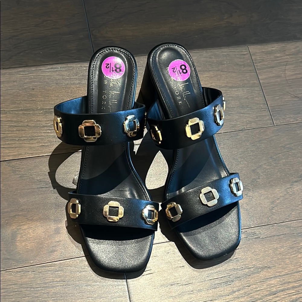 Elegant Black Sandals with Gold Accents